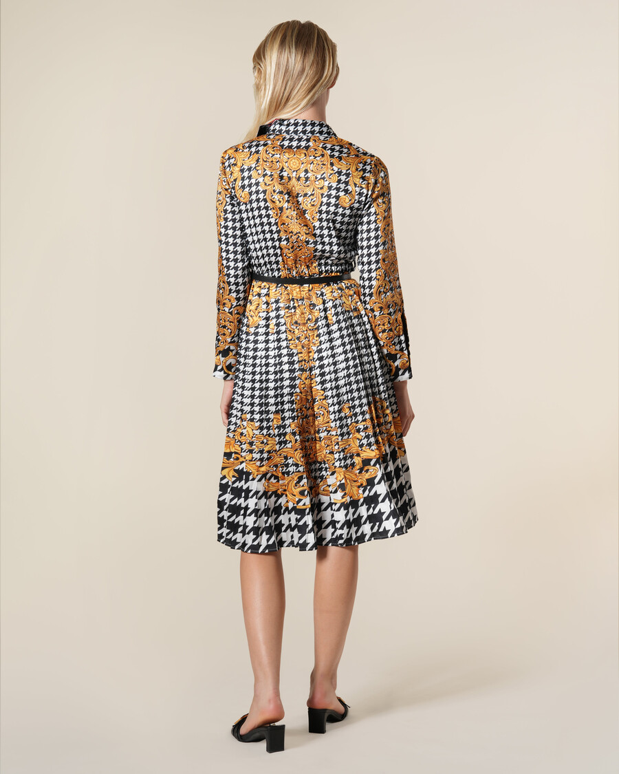 geometric baroque print pleated shirt dress